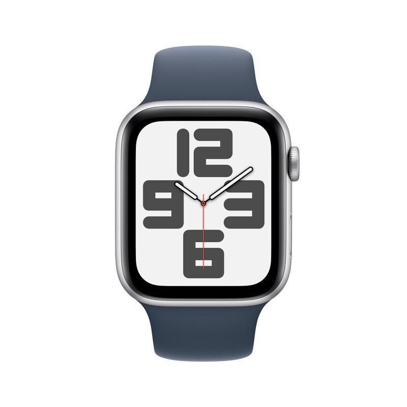 Apple Watch SE (2023) GPS 44mm Silver Aluminium Case with Storm Blue Sport Band - M/L, , large image number 1