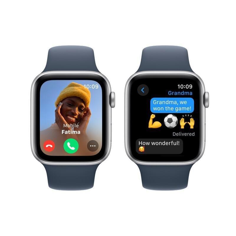 Apple Watch SE (2023) GPS 44mm Silver Aluminium Case with Storm Blue Sport Band - M/L, , large image number 3
