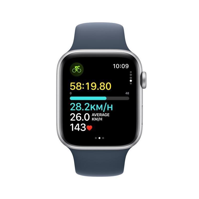Apple Watch SE (2023) GPS 44mm Silver Aluminium Case with Storm Blue Sport Band - M/L, , large image number 4
