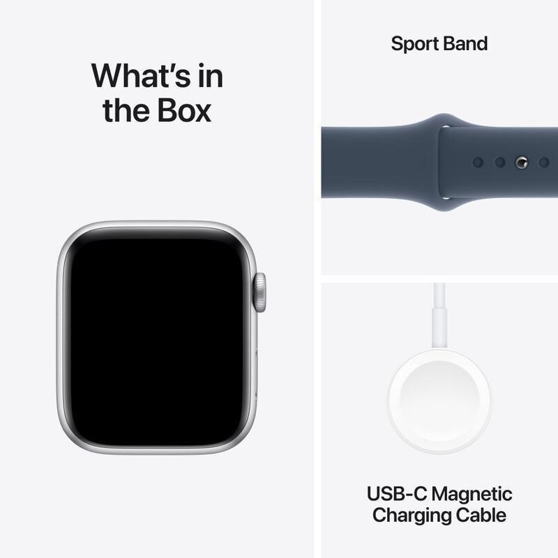 Apple Watch SE (2023) GPS 44mm Silver Aluminium Case with Storm Blue Sport Band - M/L, , large image number 6