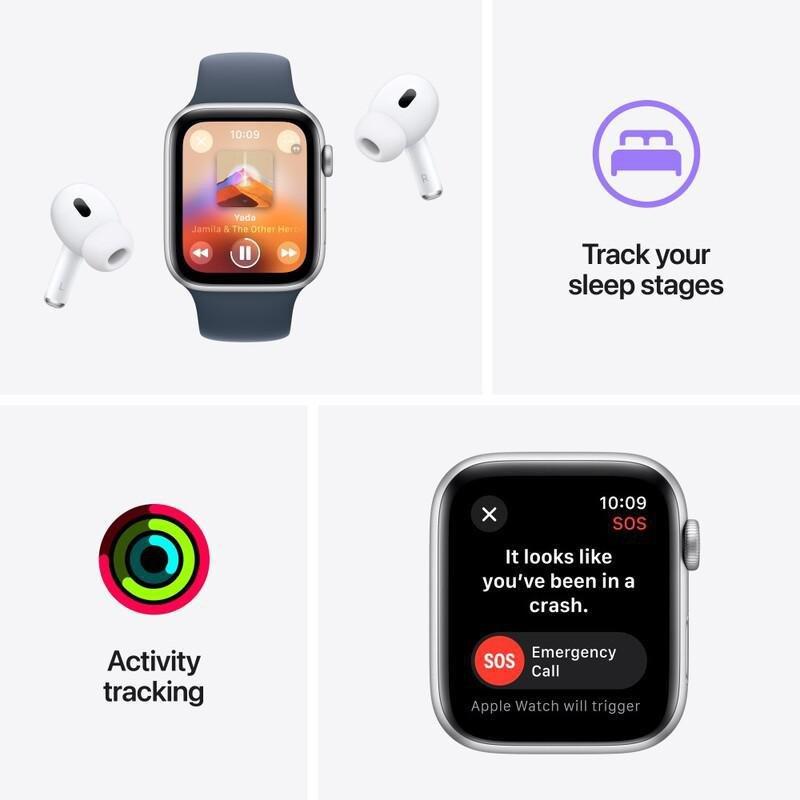 Apple Watch SE (2023) GPS 44mm Starlight Aluminium Case with Starlight Sport Band - M/L, , large image number 5