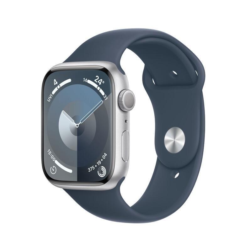 Apple Watch Series 9 GPS 41mm Silver Aluminium Case with Storm Blue Sport Band - S/M, , medium