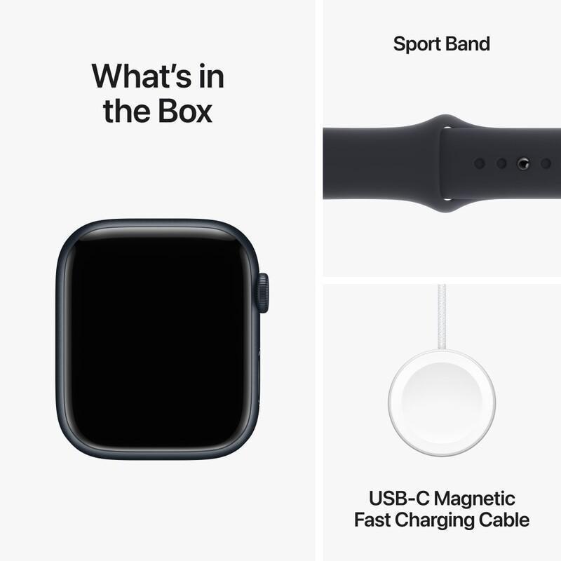 Apple Watch Series 9 GPS 45mm Midnight Aluminium Case with Midnight Sport Band - M/L, , large image number 10
