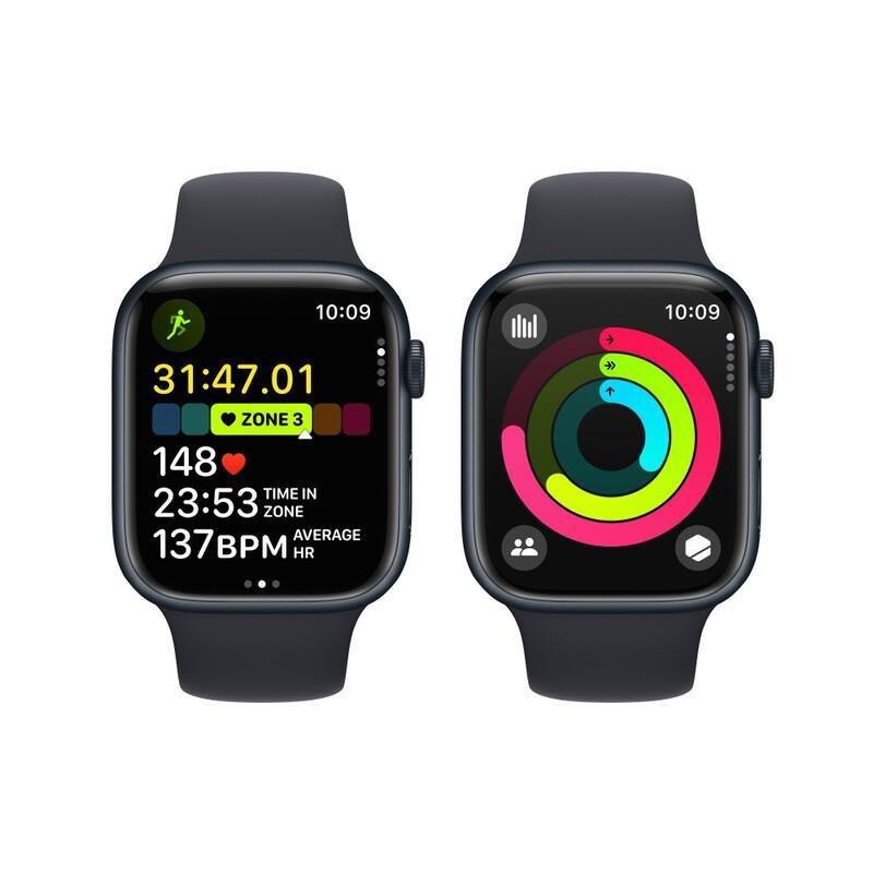 Apple Watch Series 9 GPS 45mm Midnight Aluminium Case with Midnight Sport Band - S/M, , large image number 6