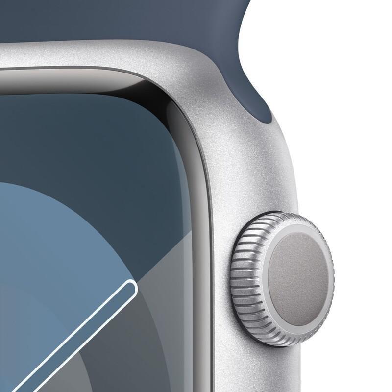 Apple Watch Series 9 GPS 45mm Silver Aluminium Case with Storm Blue Sport Band - M/L, , large image number 3