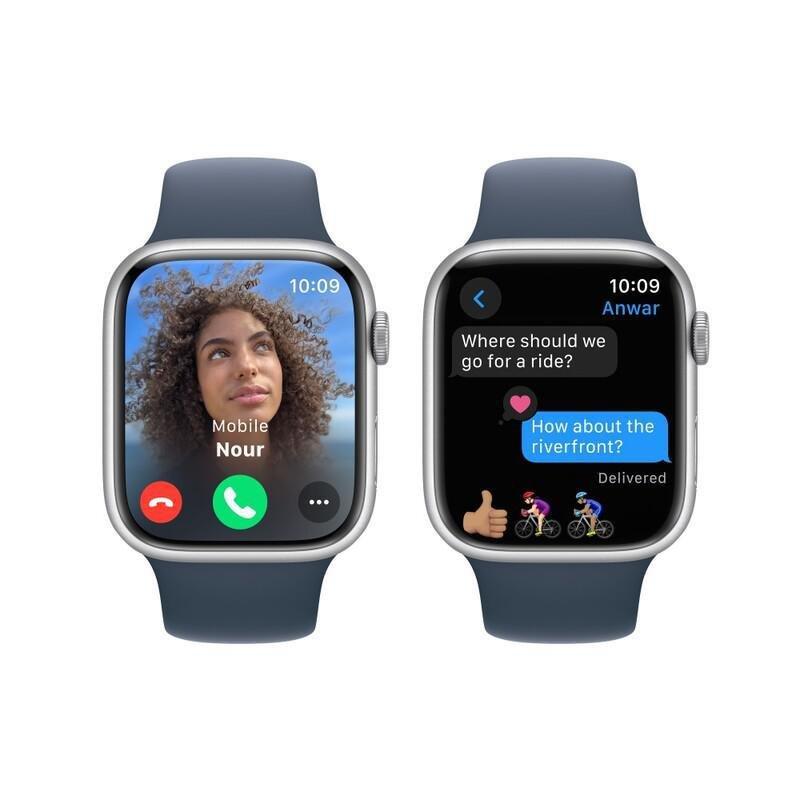 Apple Watch Series 9 GPS 45mm Silver Aluminium Case with Storm Blue Sport Band - M/L, , large image number 6