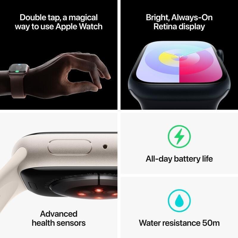 Apple Watch Series 9 GPS 45mm Silver Aluminium Case with Storm Blue Sport Band - M/L, , large image number 9