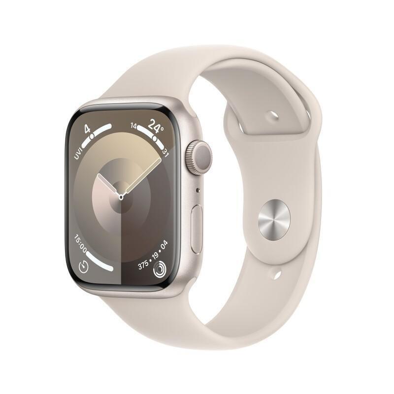 Apple Watch Series 9 GPS 45mm Starlight Aluminium Case with Starlight Sport Band - S/M, , medium