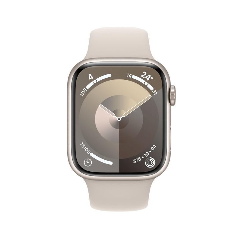 Apple Watch Series 9 GPS 45mm Starlight Aluminium Case with Starlight Sport Band - S/M, , large image number 1