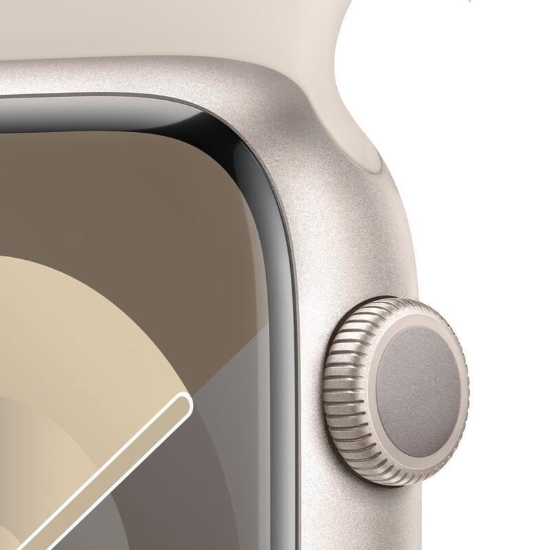 Apple Watch Series 9 GPS 45mm Starlight Aluminium Case with Starlight Sport Band - S/M, , large image number 3