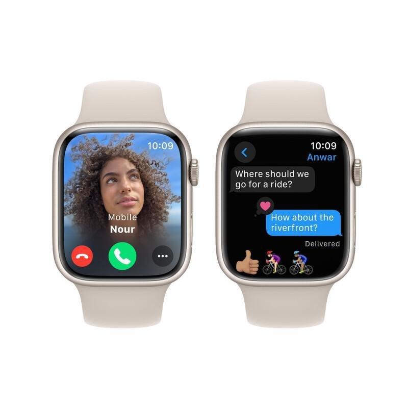 Apple Watch Series 9 GPS 45mm Starlight Aluminium Case with Starlight Sport Band - S/M, , large image number 4