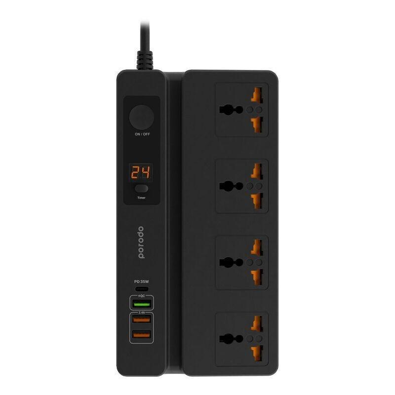 Porodo Multi-Function Universal Socket with 35W PD, Phone Stand and Digital Timer - 3m, , medium