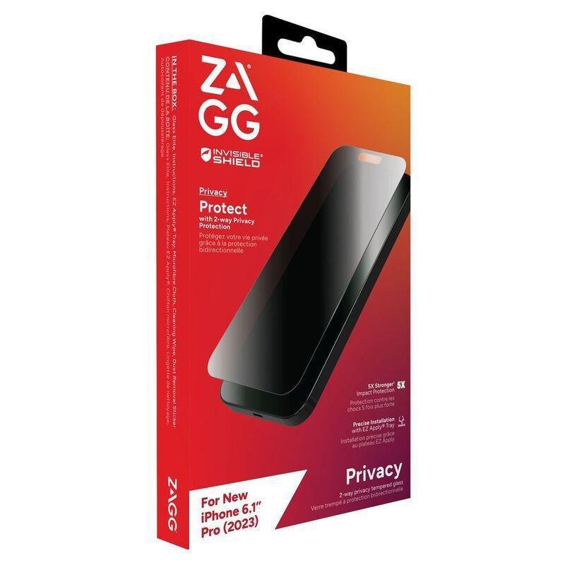 ZAGG InvisibleShield Glass Elite Privacy Screen Protector for iPhone 15 Pro, , large image number 1