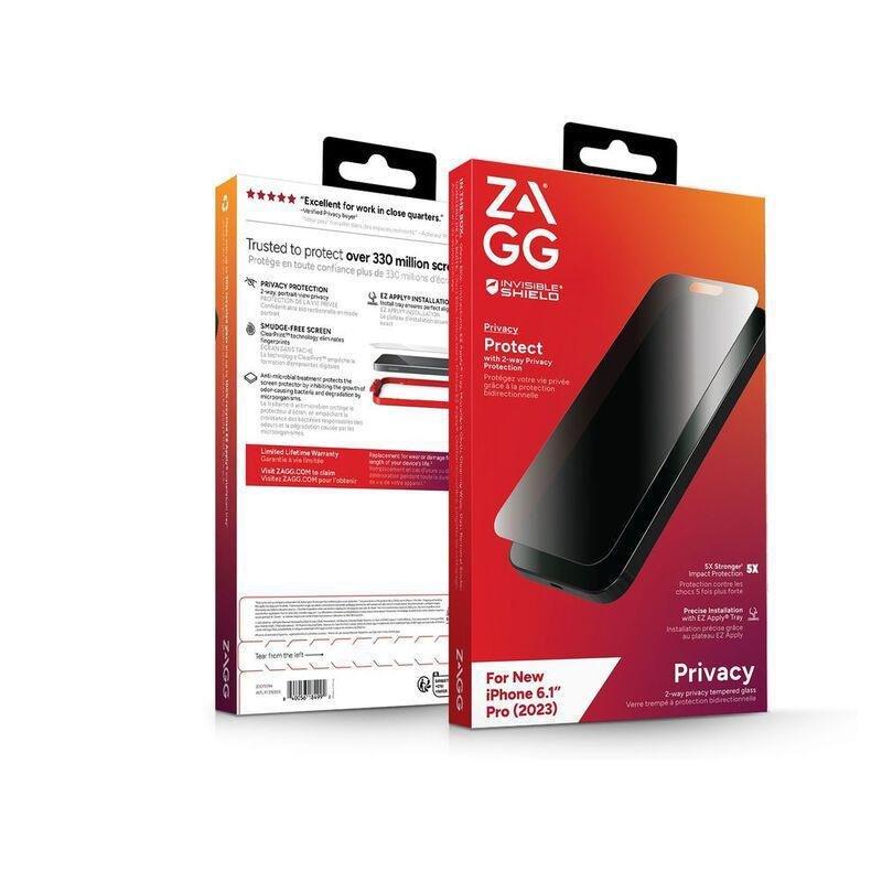 ZAGG InvisibleShield Glass Elite Privacy Screen Protector for iPhone 15 Pro, , large image number 2