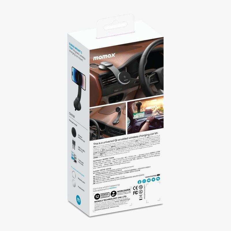 Momax Q.Mag Mount 5 15W Magnetic Wireless Charging Car Mount Suction Cup - Black, , large image number 5