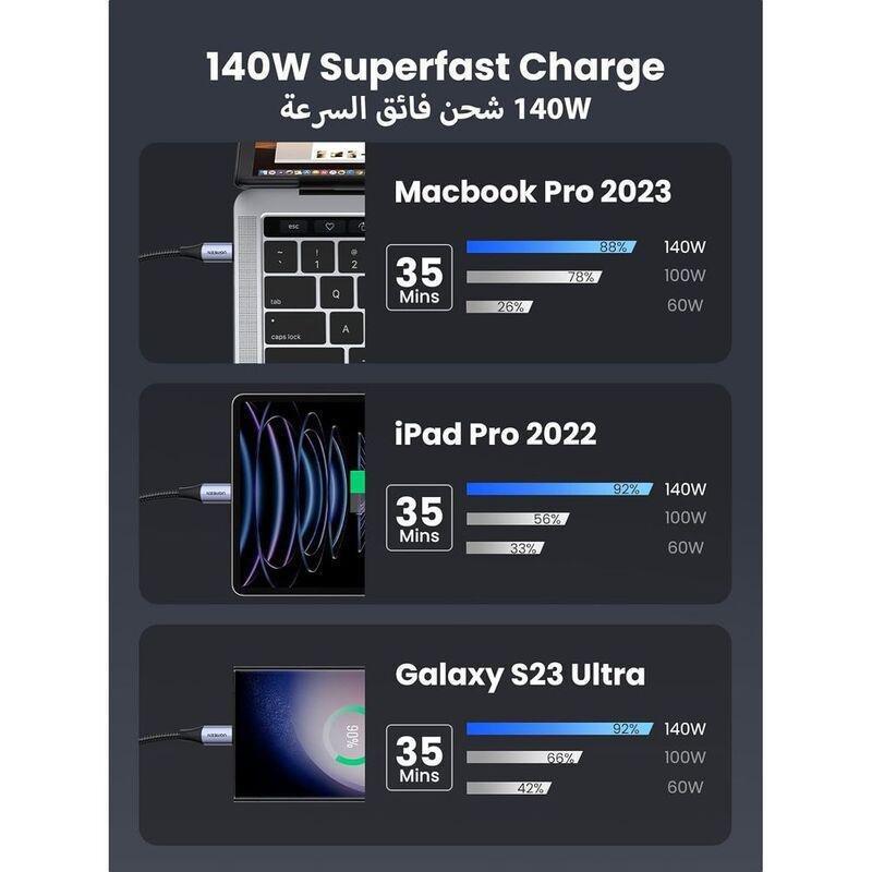 Ugreen USB-C 3.1 Gen2 10Gbps Thunderbolt 3 Cable 1M - Black, , large image number 6