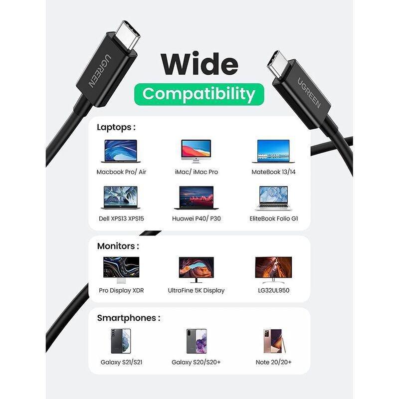 Ugreen USB-C 100WPD 40Gbps Thunderbolt 4 Cable 0.8M - Black, , large image number 2