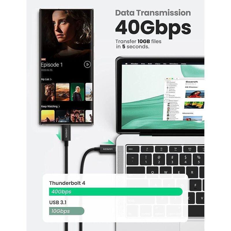 Ugreen USB-C 100WPD 40Gbps Thunderbolt 4 Cable 0.8M - Black, , large image number 4