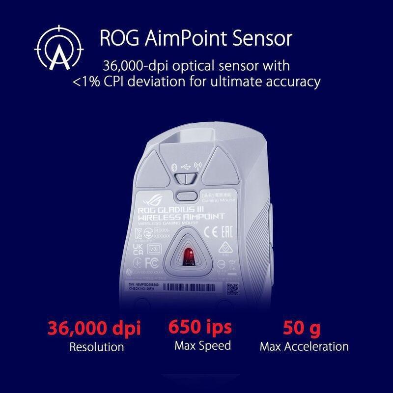ASUS ROG Gladius IPP Wireless AimPoint RGB Gaming Mouse - White, , large image number 1