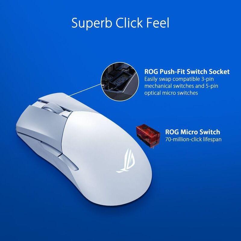 ASUS ROG Gladius IPP Wireless AimPoint RGB Gaming Mouse - White, , large image number 3