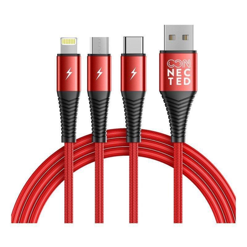 NINTENDO - Nintendo Switch OLED - Mario RED Edition Console + Connected Thicky 3-in-1 USB-A to Lightning/USB-C/Micro USB Cable 1.2m - Red (Bundle)