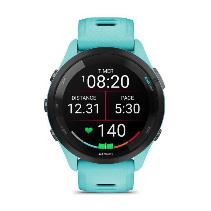 Garmin Forerunner 265 Smartwatch - Black Bezel With Aqua Case And Aqua/Black Silicone Band, , medium
