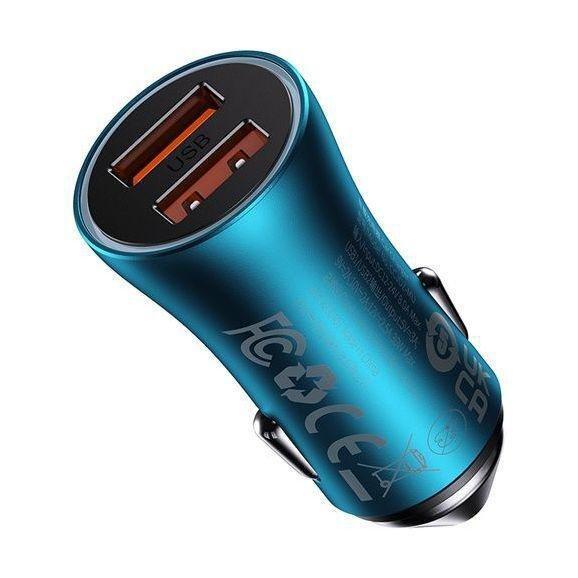Baseus Golden Contactor Max Dual Fast Charger Car Charger USB-A + USB-C 60W - Blue, , medium