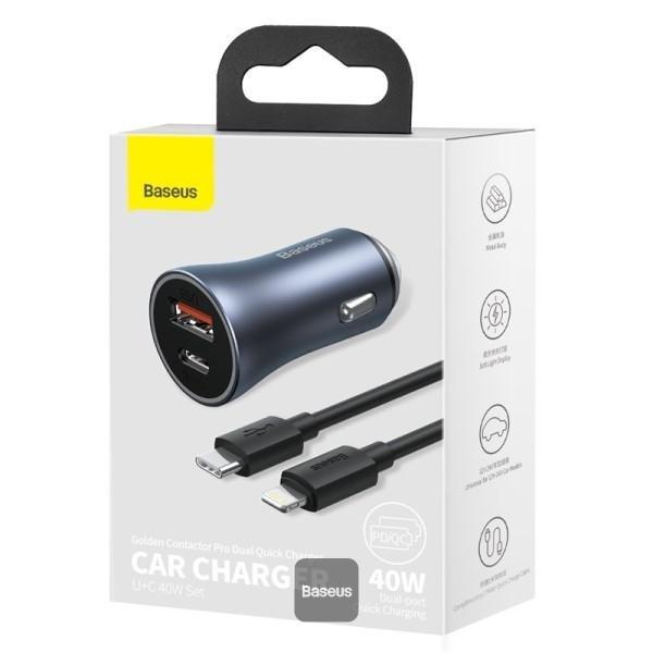 Baseus Golden Contactor Max Dual Fast Charger Car Charger USB-A + USB-C 60W - Blue, , large image number 3