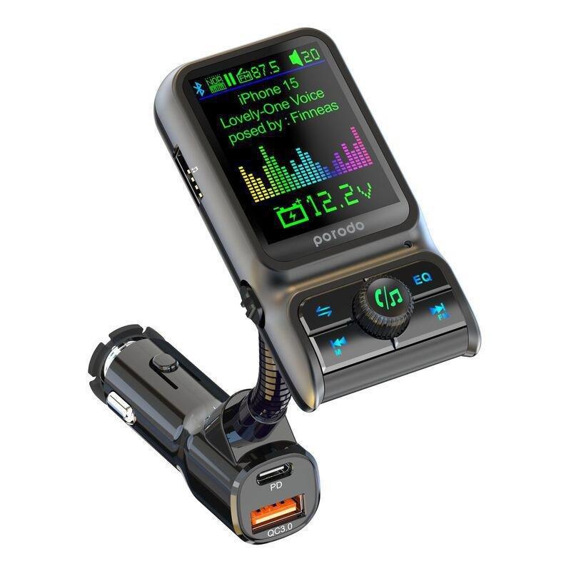 Porodo Dual Port Car Charger FM Transmitter PD 36W QC 18W - Black, , large image number 0