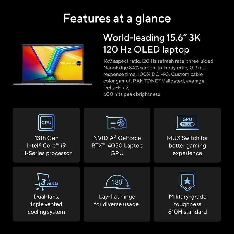 ASUS Vivobook Pro 15 OLED K6502VU-OLEDI9B Laptop i9-13900H/16GB/512GB SSD/NVIDIA GeForce RTX 4050/15.6 OLED 2.8K (2880X1620)/120Hz /Windows 11 Home..., , large image number 6