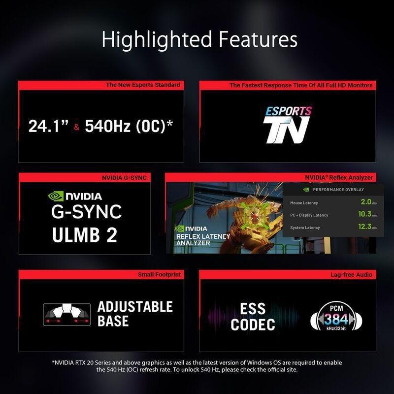 Asus ROG Swift Pro PG248QP NVIDIA G-SYNC eSports Gaming Monitor 24.1-Inch FHD (1920 x 1080)/540Hz, , large image number 1
