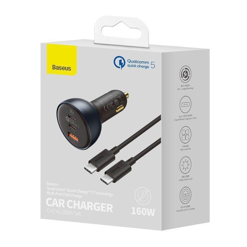 Baseus Qualcomm Quick Charge 5 Technology Multi-Port Fast Charge Car Charger & 1m Cable - Black, , large image number 0