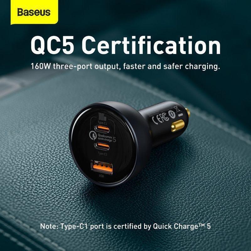 Baseus Qualcomm Quick Charge 5 Technology Multi-Port Fast Charge Car Charger & 1m Cable - Black, , large image number 2