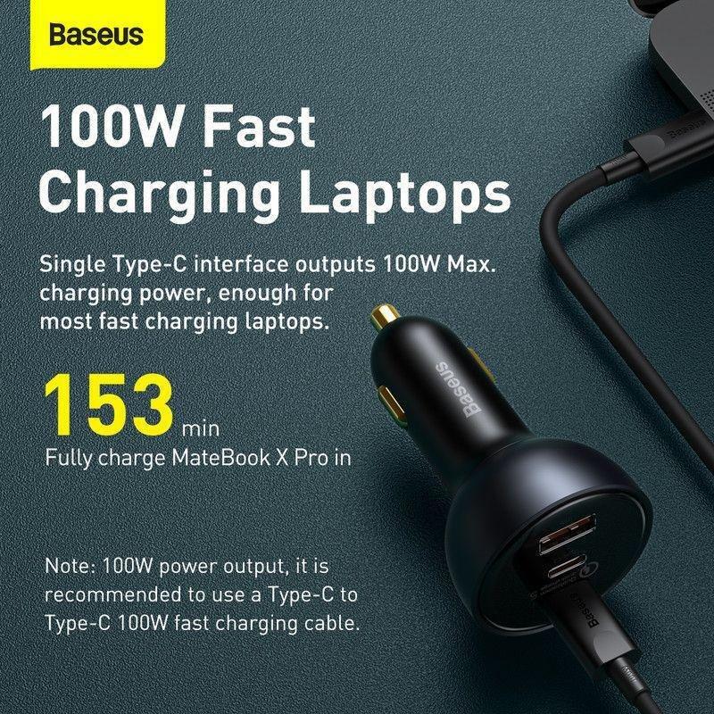 Baseus Qualcomm Quick Charge 5 Technology Multi-Port Fast Charge Car Charger & 1m Cable - Black, , large image number 4