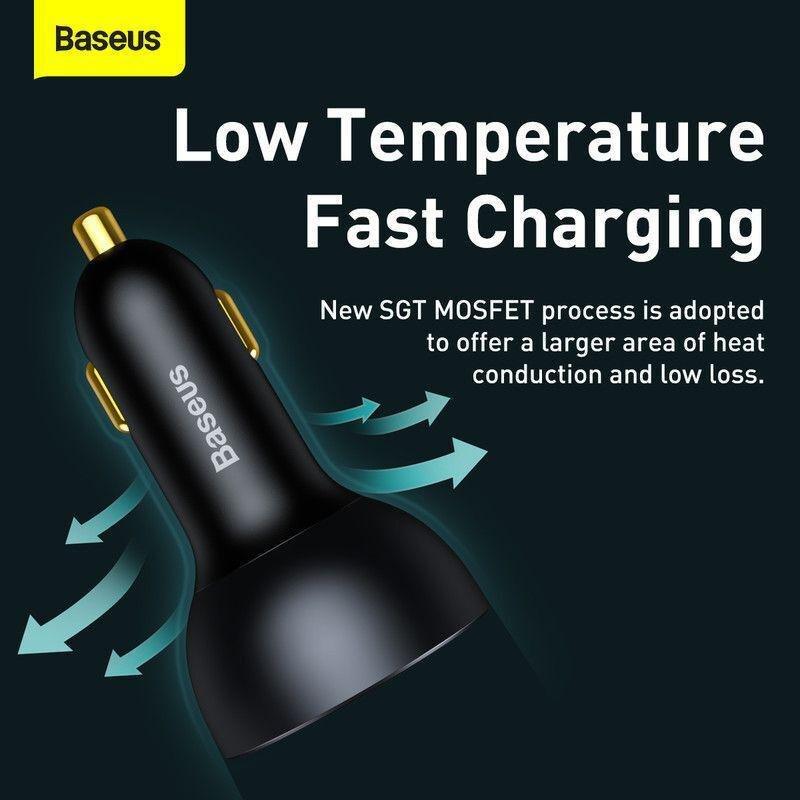 Baseus Qualcomm Quick Charge 5 Technology Multi-Port Fast Charge Car Charger & 1m Cable - Black, , large image number 5