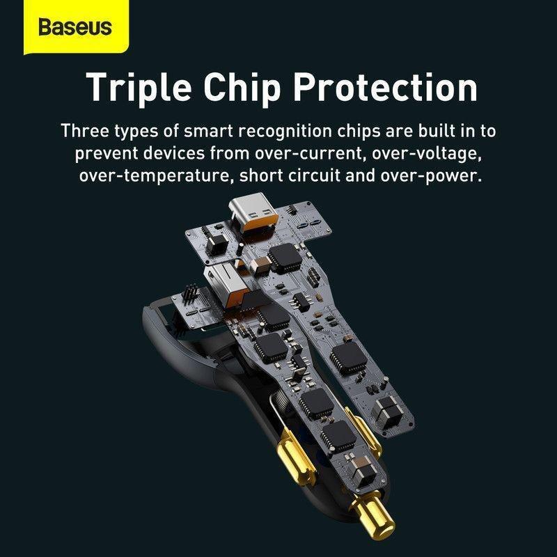 Baseus Qualcomm Quick Charge 5 Technology Multi-Port Fast Charge Car Charger & 1m Cable - Black, , large image number 6