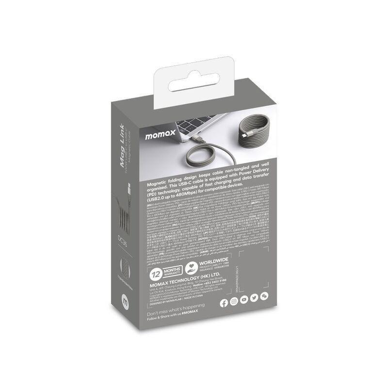 Momax Elite Mag Link 100W USB-C To USB-C Magnetic Cable 1M - Titanium, , large image number 0