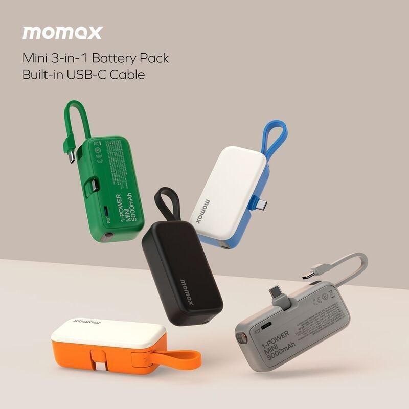 Momax 1-Power Mini 5000Mah 3-In-1 Power Bank With USB-C Plug - White, , large image number 2