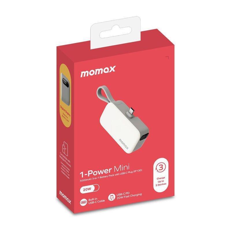 Momax 1-Power Mini 5000Mah 3-In-1 Power Bank With USB-C Plug - White, , large image number 7