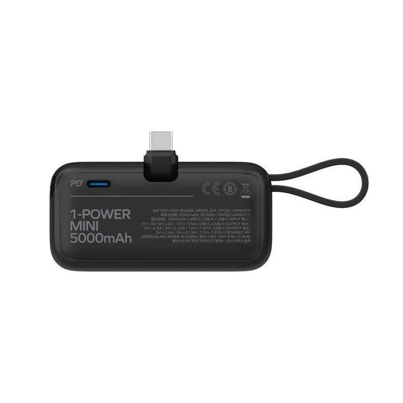 Momax 1-Power Mini 5000Mah 3-In-1 Power Bank With USB-C Plug - Black, , large image number 4