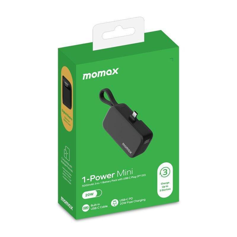 Momax 1-Power Mini 5000Mah 3-In-1 Power Bank With USB-C Plug - Black, , large image number 6