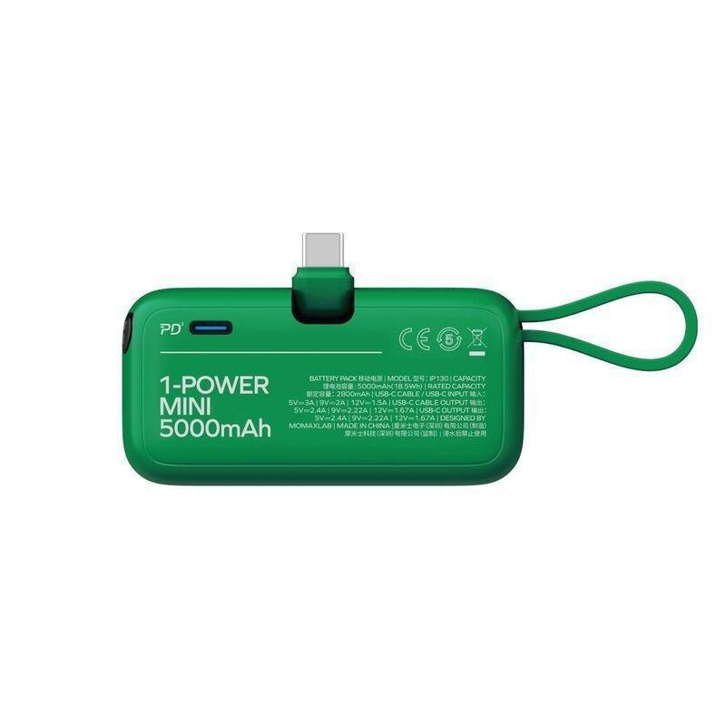 Momax 1-Power Mini 5000Mah 3-In-1 Power Bank With USB-C Plug - Green, , large image number 5