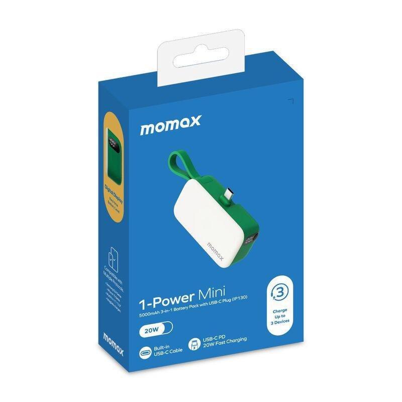 Momax 1-Power Mini 5000Mah 3-In-1 Power Bank With USB-C Plug - Green, , large image number 7