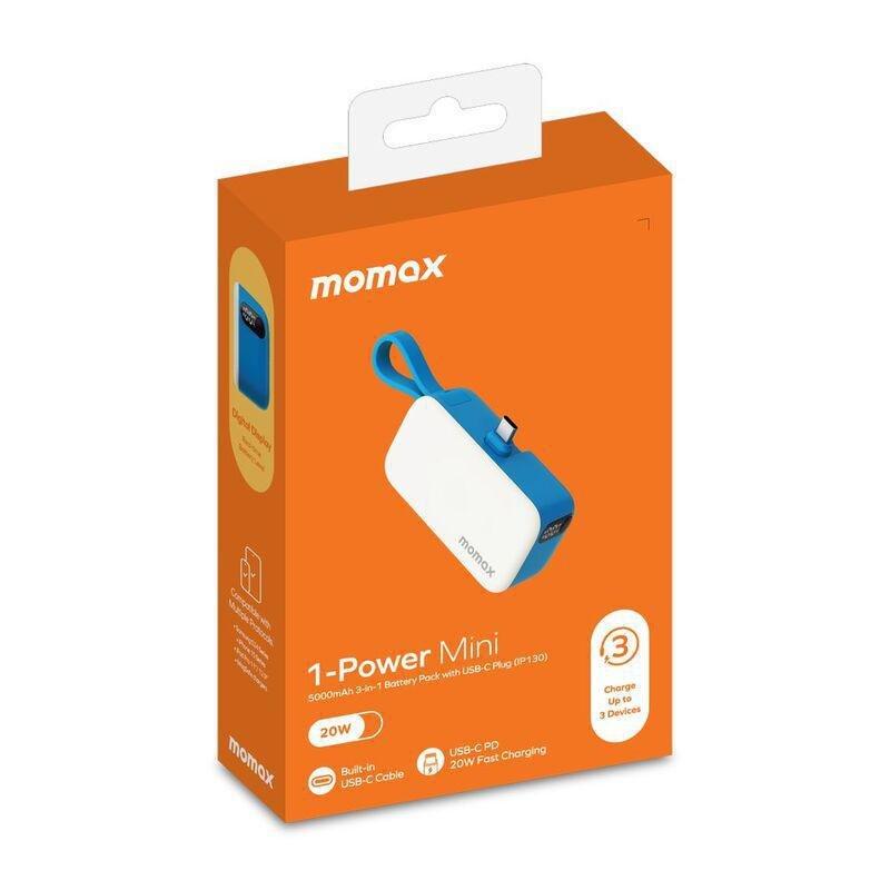 Momax 1-Power Mini 5000Mah 3-In-1 Power Bank With USB-C Plug - Blue, , large image number 7