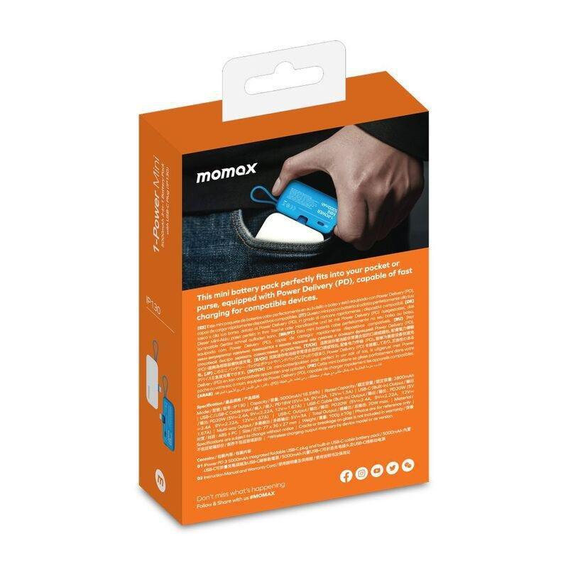 Momax 1-Power Mini 5000Mah 3-In-1 Power Bank With USB-C Plug - Blue, , large image number 8