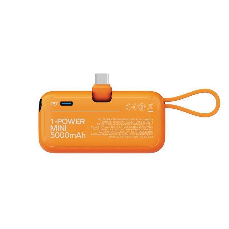 Momax 1-Power Mini 5000Mah 3-In-1 Power Bank With USB-C Plug - Orange, , large image number 5