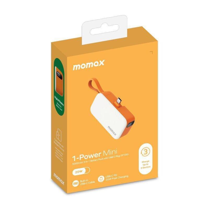Momax 1-Power Mini 5000Mah 3-In-1 Power Bank With USB-C Plug - Orange, , large image number 7