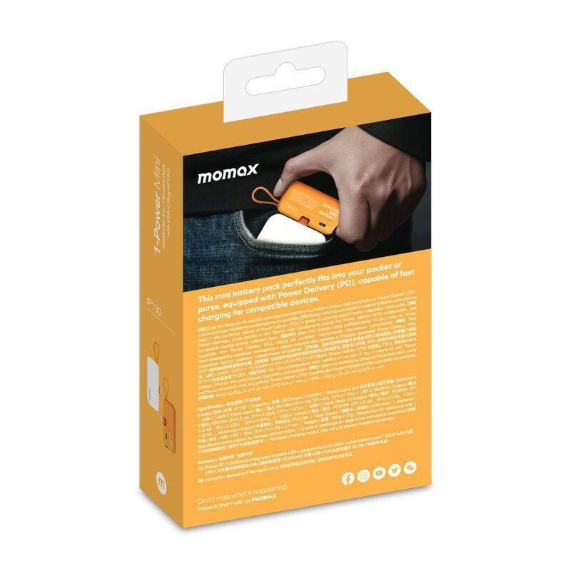 Momax 1-Power Mini 5000Mah 3-In-1 Power Bank With USB-C Plug - Orange, , large image number 10