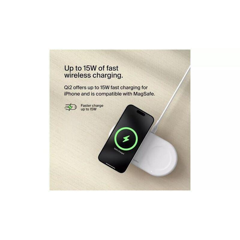 Belkin Wireless Qi2 2-In-1 Pad 15W Charger - (1.5M C-C Cable Included) - White, , large image number 3