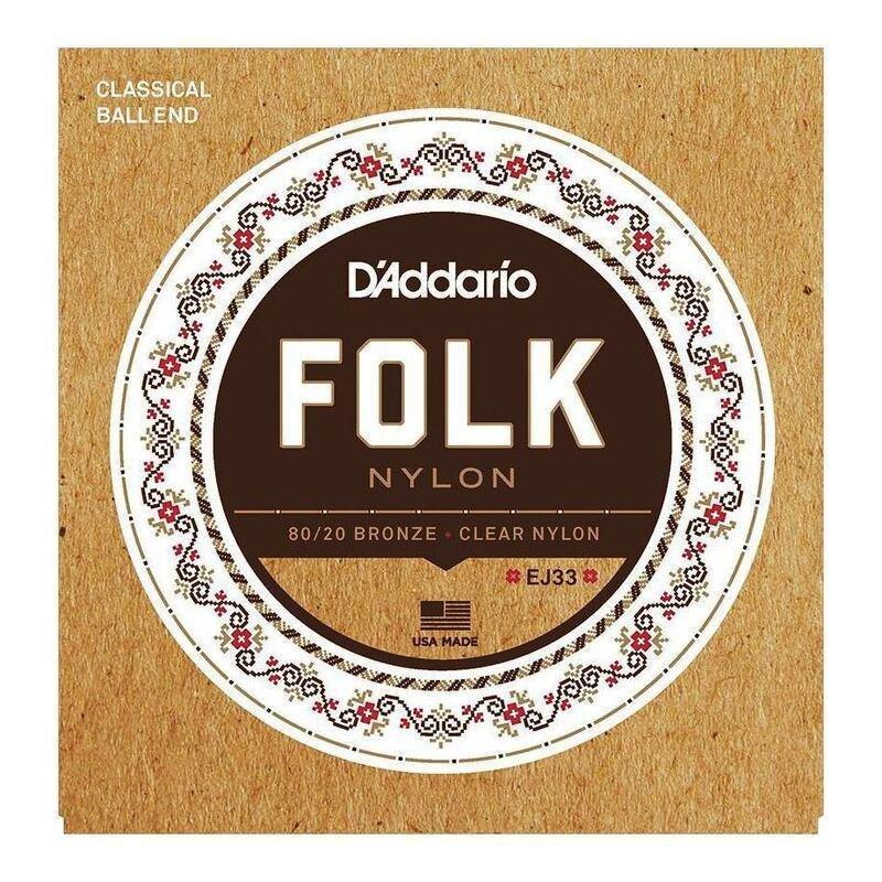 D'Addario Classical Guitar Strings EJ33 Folk Nylon - Ball End -80/20 Bronze - Clear Nylon Trebles, , large image number 0